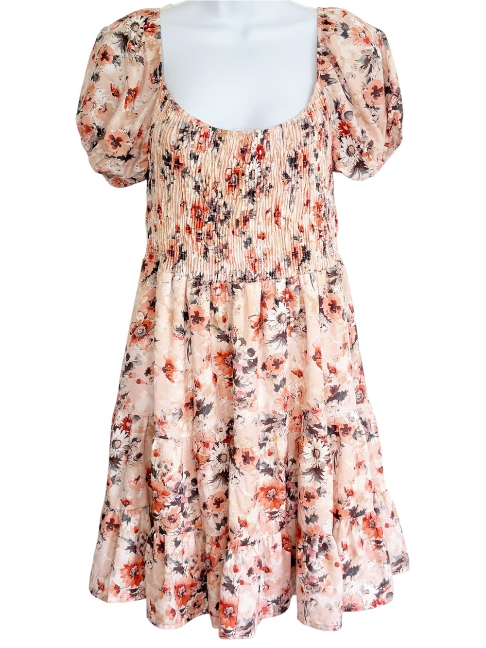 ALTAR’D STATE Floral Smocked Puff Sleeve Mini Dress Cottagecore Coquette L